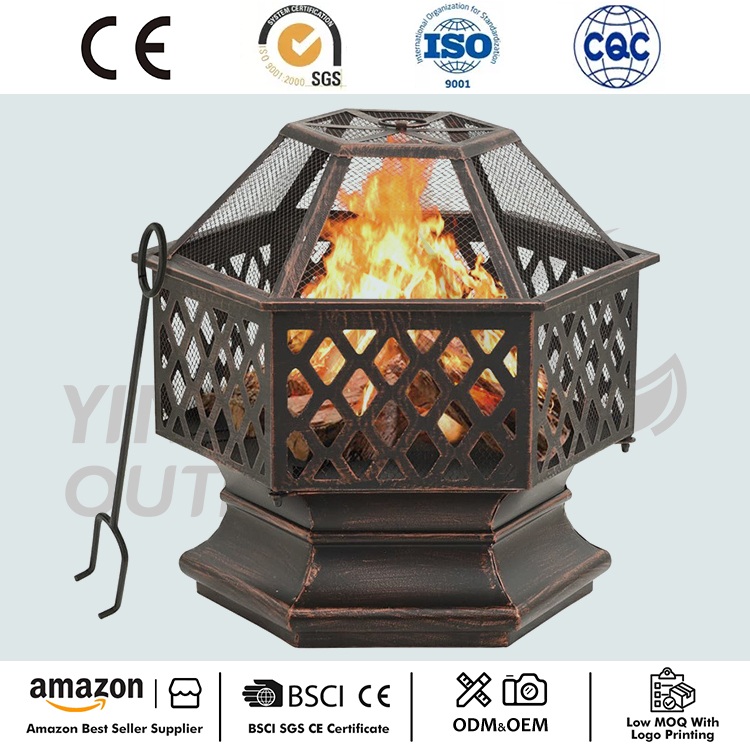 Hexagon ໄມ້ Bronze ສໍາເລັດຮູບເຫຼັກຂຸມໄຟ